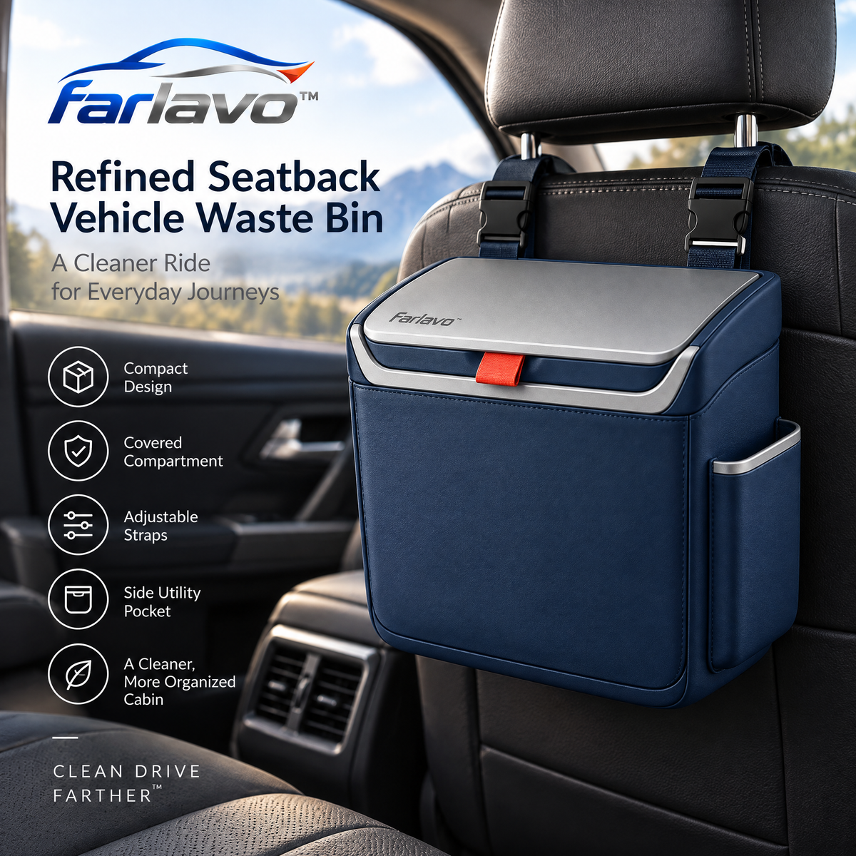 farlavo™ Refined Seatback Vehicle Waste Bin