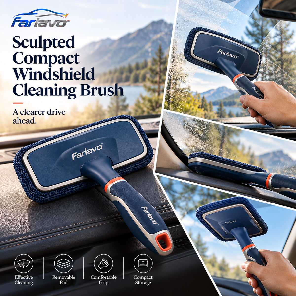 farlavo™ Sculpted Compact Windshield Cleaning Brush