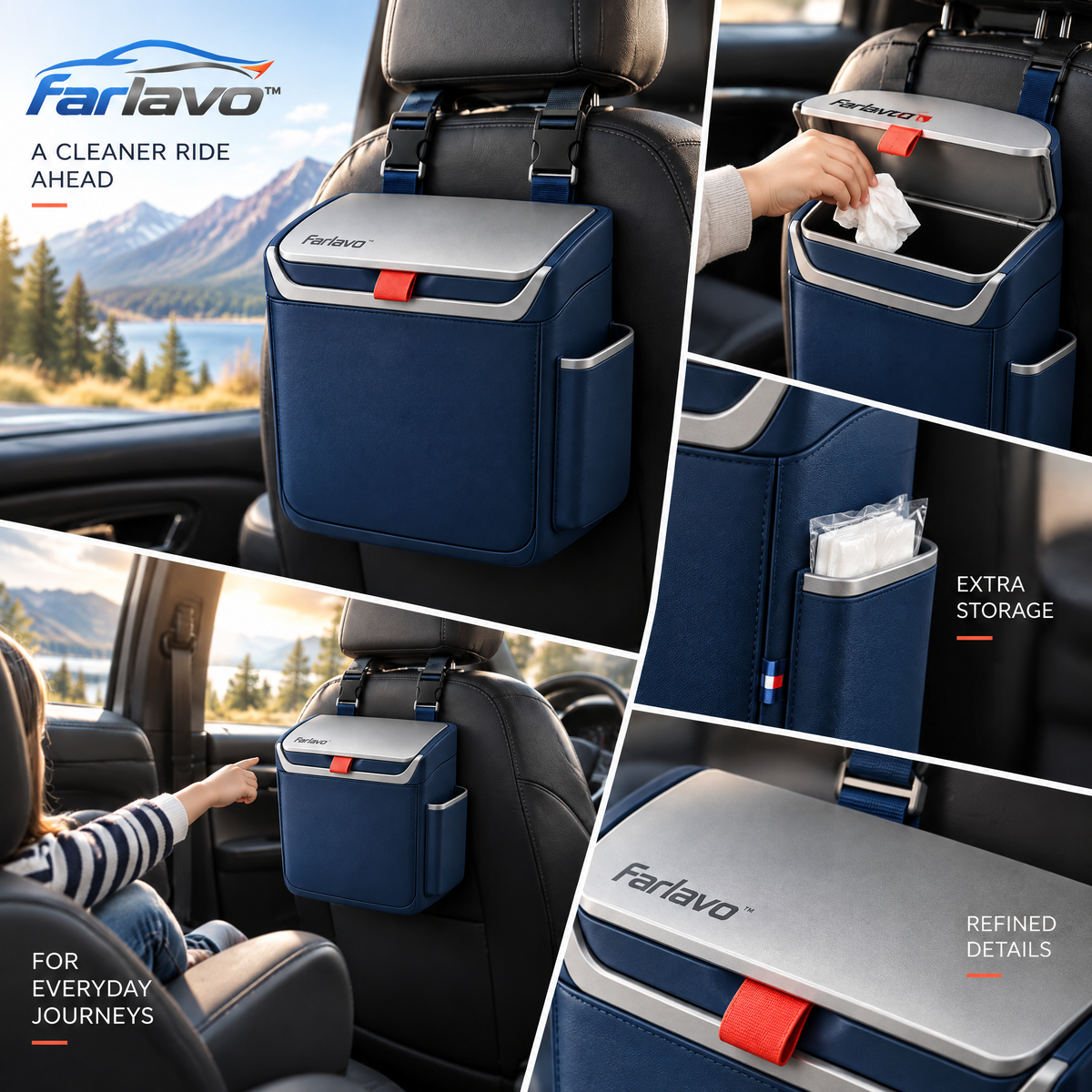 farlavo™ Refined Seatback Vehicle Waste Bin