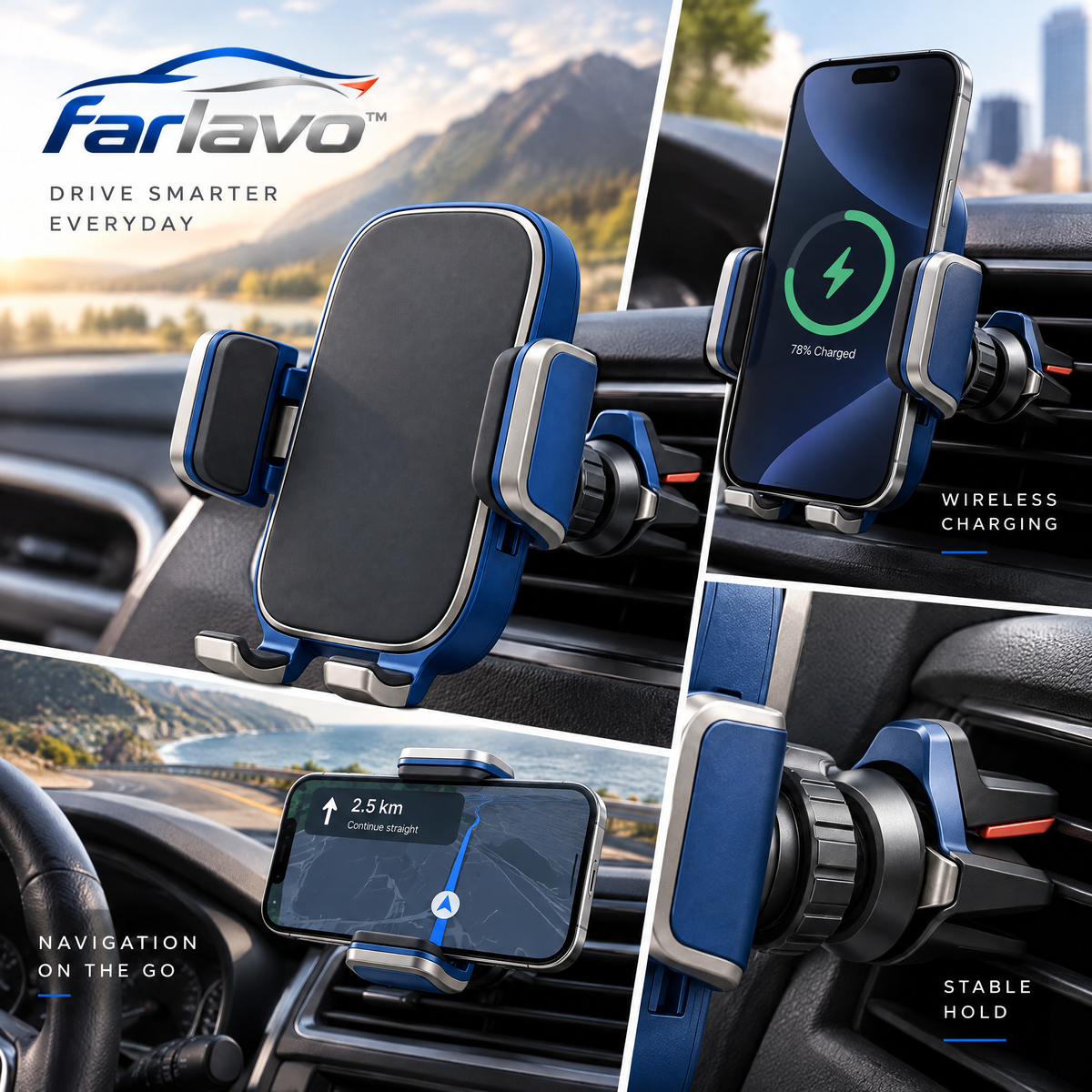 farlavo™ Precision Clamp Wireless Charging Phone Mount