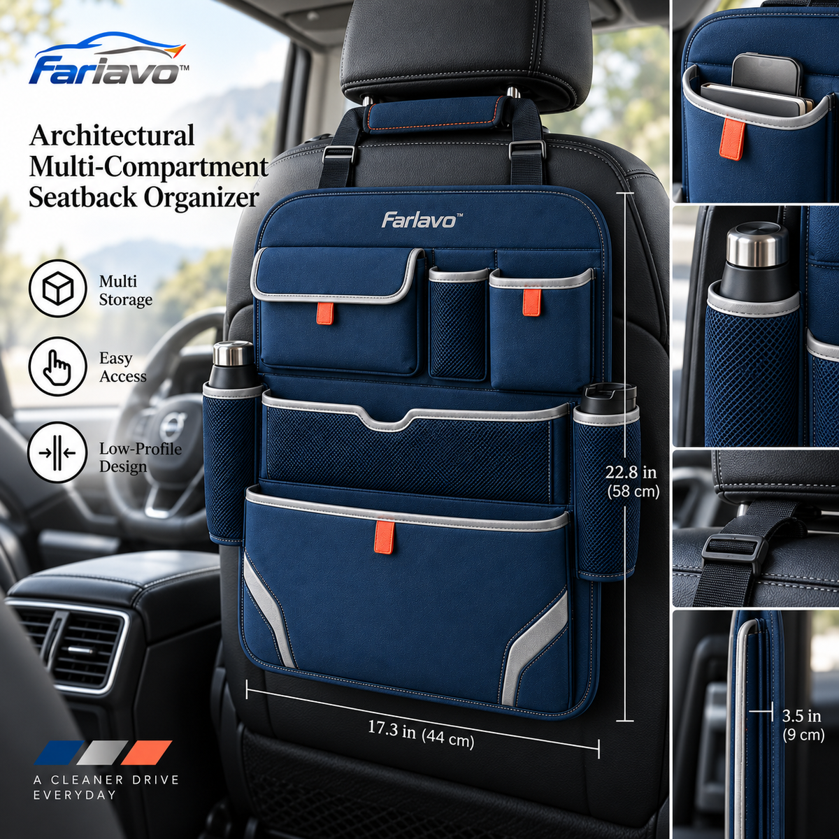 farlavo™ Architectural Multi-Compartment Seatback Organizer
