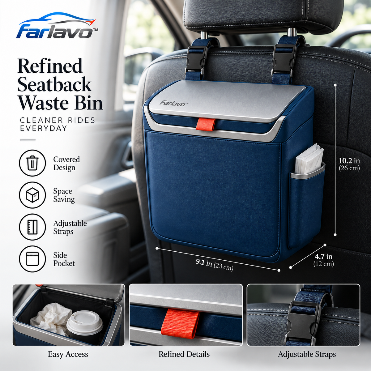 farlavo™ Refined Seatback Vehicle Waste Bin