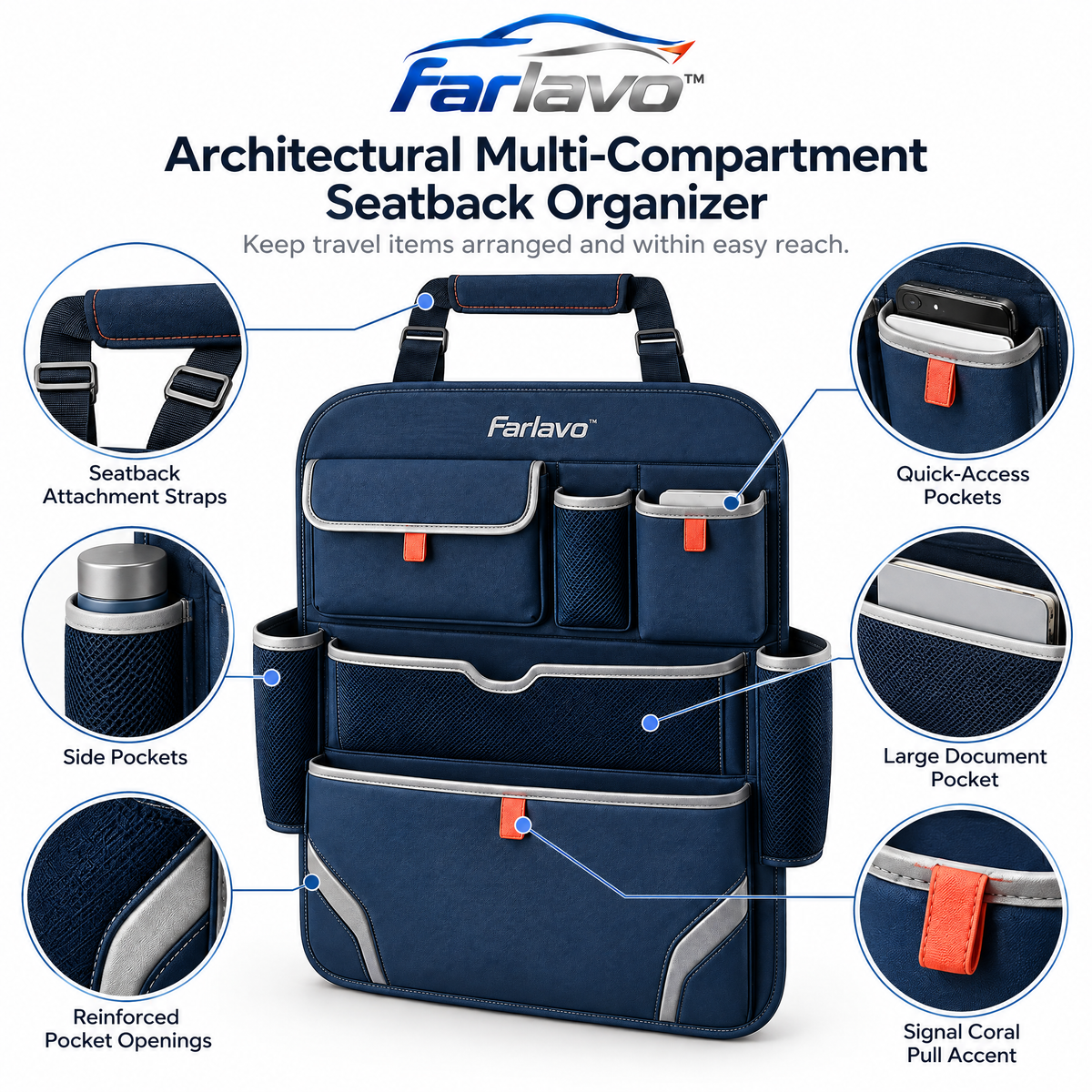 farlavo™ Architectural Multi-Compartment Seatback Organizer