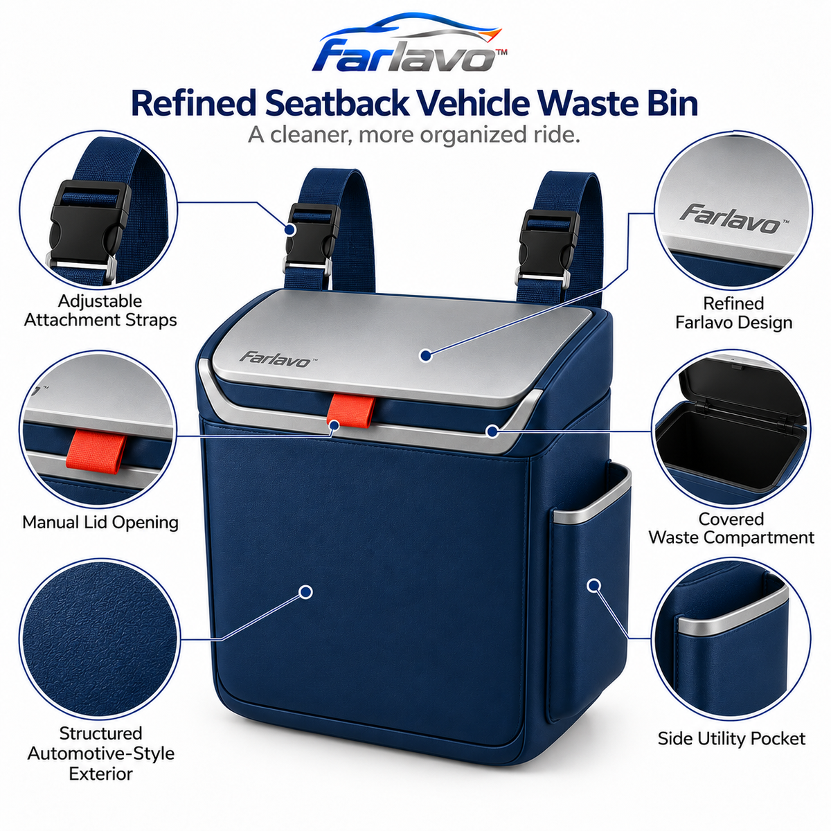 farlavo™ Refined Seatback Vehicle Waste Bin
